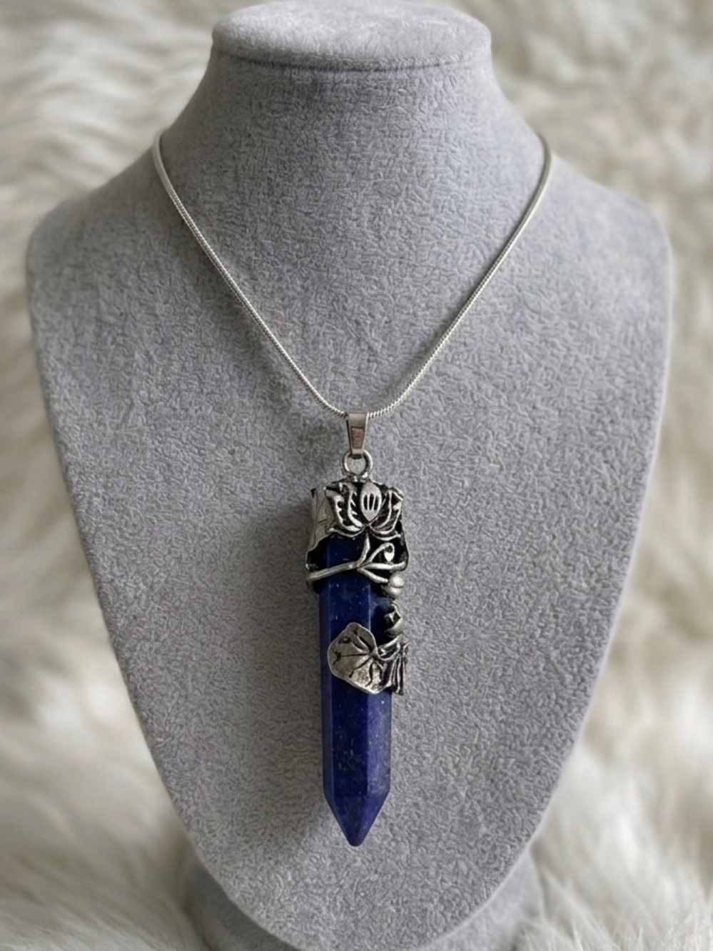 Wire wrapped Lapis lotus sword pendant, amulet, meditation